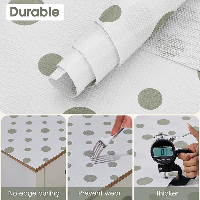 Drawer and Shelf Liner, Non-Slip Kitchen Cabinet Liners Non-Adhesive Thick Strong Grip Waterproof Washable Mats Protect Dresser Shelves Cupboard Bathroom Cabinets, Polka Dot, 12 in X 20 FT