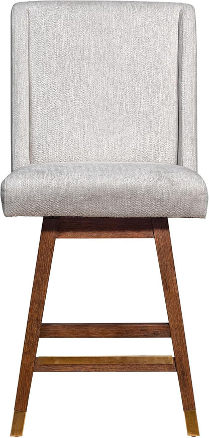Armen Living Stancoste Modern Farmhouse 26" Seat Height Swivel Bar Stool for Kitchen Island Counter in Brown Oak Wood with Beige Fabric