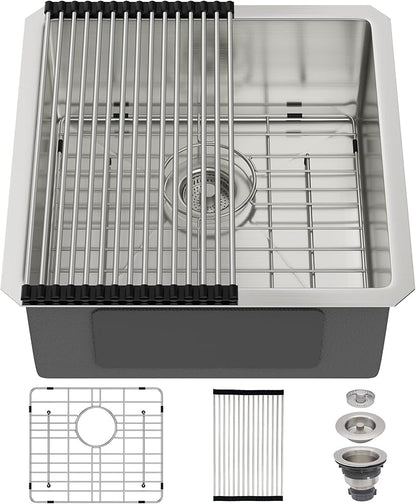 18 Undermount Kitchen Sink 18"x18"x8" Single Bowl 16 Gauge Stainless Steel Under Counter Single Bowl Kitchen Sinks Basin with Drain Strainer