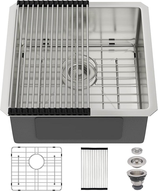 18 Undermount Kitchen Sink 18"x18"x8" Single Bowl 16 Gauge Stainless Steel Under Counter Single Bowl Kitchen Sinks Basin with Drain Strainer