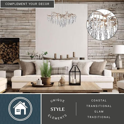 VAXCEL Rainier 5 Light Silver Linear Crystal Waterfall Chandelier, Kitchen Island Pendant Fixture, Silver Mist Finish, Dimmable Ceiling Mounted Lighting