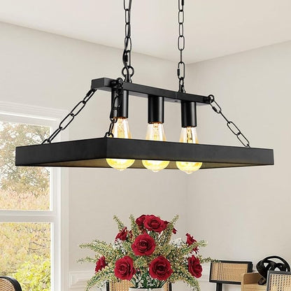 Rustic Farmhouse Chandelier for Dining Room 3-Lights Black