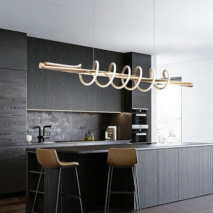 Gold Led Chandelier for Dining Room,Modern LED Chandelier Dining Room Lighting Fixture Dimmable with Remote,Minimalist Kitchen Island Lighting Ceiling Hanging Height Adjustable Music Note Design