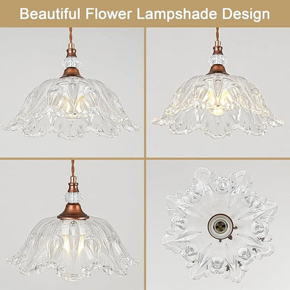 1 Piece Vintage Chandelier Light Fixtures with Crystal Glass Shade, Antique Red Bronze Finish Pendant Light for Kitchen Island, Hanging Light Fixture for Dining Room, Hallway, Living Room, Bedroom