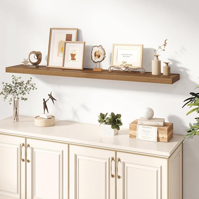 Dreamland 55 Inches Floating Shelves for Wall, 8" Deep Long Floating Shelves Set of 1, Large Display & Storage Shelf, Wall Shelf for Bathroom Bedroom Living Room Kitchen Office, Walnut