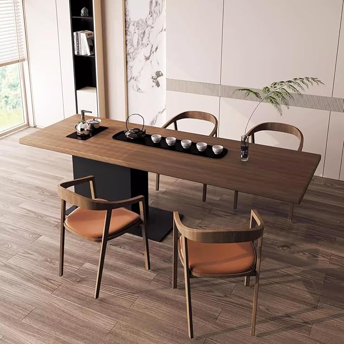 Modern Solid Wood Dining Table,Rectangle Kitchen Island Dining Table Minimalist Kitchen Table with Pedestal Base for for 2,4,6,8(63" L x 27.5" W x 29.5" H, Walnut)