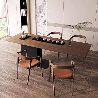 Mid Century Modern Solid Wood Dining Table,Rectangle Kitchen Island Dining Table with Metal Base,Minimalist Long Pedestal Table for Dining Room Office(63" L x 27.5" W x 29.5" H, Walnut)