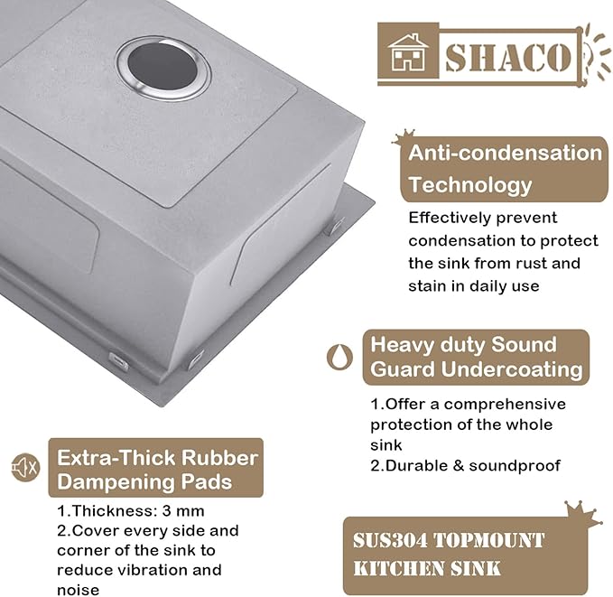 SHACO 21 Inch Drop In Kitchen Sink, 21x20 Inch Topmount Bar Sink 16 Gauge Stainless Steel Workstation Handmade Outdoor Laundry RV Small Prep Basin with Accessories