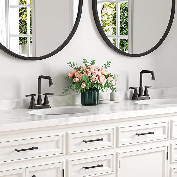 Bathroom Sink Faucet, Hurran 4 inch Oil Rubbed Bronze Bathroom Faucets for Sink 3 Hole with Pop-up Drain and Supply Hoses, 2-Handle Centerset Faucet for Vanity RV Farmhouse, 2 Pack