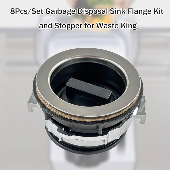 8Pcs/Set Garbage Disposal Sink Flange Kit with Stopper and Splash Guard for Waste King,4.49'' Sink Flange and Drain Lock Nut for Whirlaway,Waste King Garbage Disposal Drain Assembly Kit(114mm)