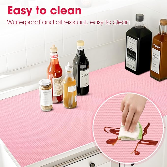 Drawer and Shelf Liner, Non-Slip Kitchen Cabinet Liners Non-Adhesive Thick Strong Grip Waterproof Washable Mats Protect Dresser Shelves Cupboard Bathroom Cabinets, Pink, 12 in X 30 FT