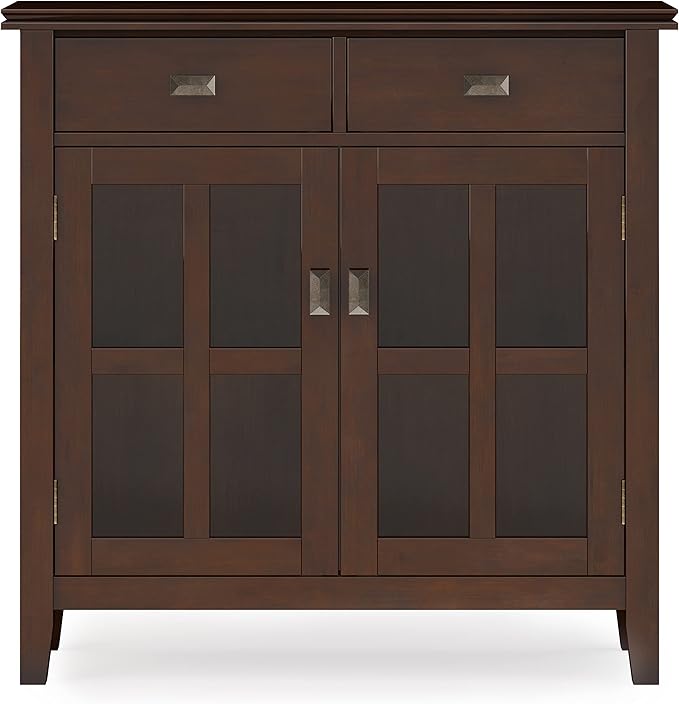 SIMPLIHOME Artisan SOLID WOOD 36 Inch Wide Contemporary Entryway Storage Cabinet in Russet Brown, For the Living Room, Entryway and Family Room