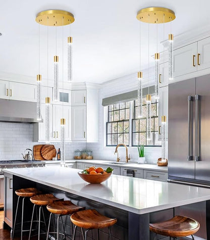 Modern Crystal Chandelier for Kitchen Island 5-Lights LED Pendant Lights Lighting for Dining Room Dimmable Ceiling Hanging 3000K-6000K