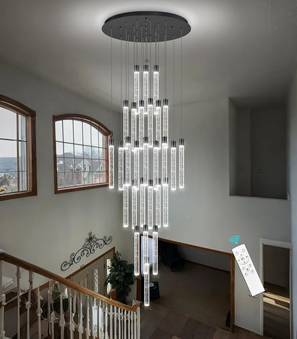 28-Light Long Large Modern Led Crystal Chandeliers Modern Spiral Chandeliers High Ceilings Chandelier for Staircase Foyer Black