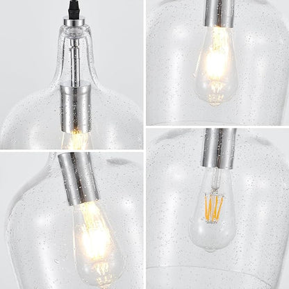 9” Chrome Seeded Glass Pendant Light Modern 1 Light Single Dome Pendent Lighting Fixtures for Kitchen Island Dining Room Hallway, UL Listed