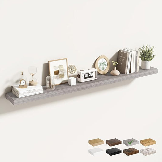 Acovy 55 Inch Floating Shelves for Wall 1 Pack, 55" Wall Shelves for Books, Storage, Decor, Wall Mounted Floating Shelf with Invisible Brackets for Kitchen, Living Room, Gray