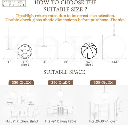 KoKo&Yukina 14" Black Globe Pendant Light Mid Century Pendant Light Clear Glass Pendant Lights Kitchen Island Adjustable Hanging Light Fixture for Dining Room Bedroom Kitchen Island