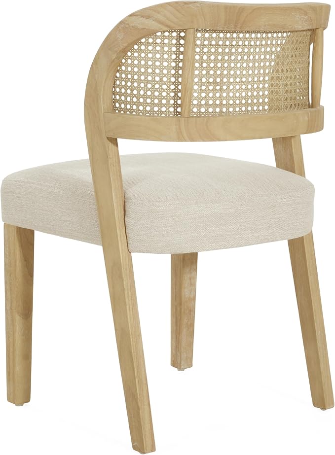 Christopher Knight Home Selwyn Dining Chairs Set of 2, Modern Dining Chair with Fabric Upholstery and Curved Back, Rubberwood Frame Kitchen Chairs with Cane Webbing, Accent Chairs, Beige+Natural