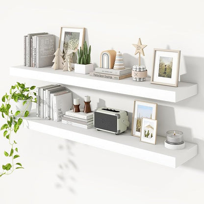 Heimlove Floating Shelves for Wall 55 Inch Long,Extra Large and Thick Wood Shelves Mounted Storage Hanging Shelf Invisible Bracket for Bedroom,Living Room,Kitchen,Office,Set of 2,White