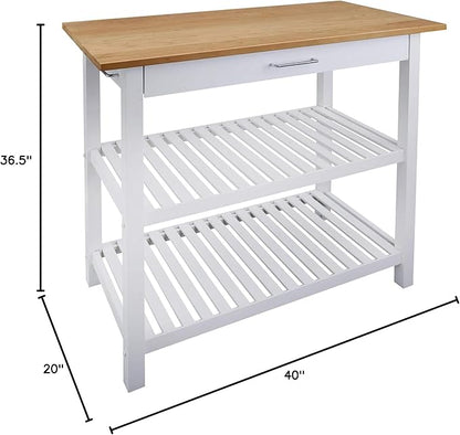 Kitchen Island with Solid Wood Top, White & Cherry Natural