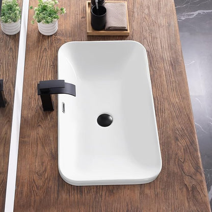 Bathroom Vessel Sink 27.3" X 15.5" Semi Recessed Bathroom Sink Rectangular Drop In Bathroom Sinks with Overflow White Ceramic Vessel Sinks for Bathroom Modern Above Counter Basin Vanity Sink