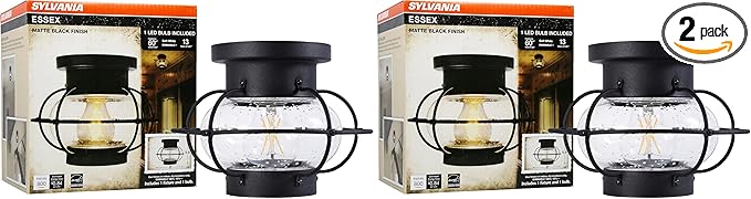 LEDVANCE Sylvania Vintage Essex Cage Light Fixture, Semi-Flush Mount, Matte Black Finish, 1 60W LED Dimmable A19 Bulb Included (60115) (Pack of 2)