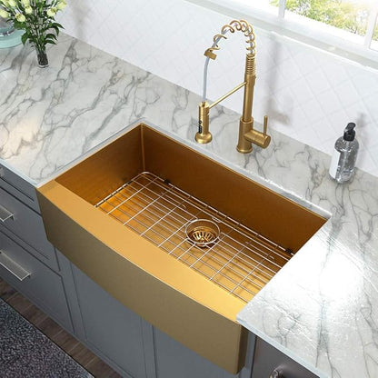 36 Farmhouse Sink Gold - Lordear 36 inch Kitchen Sink Apron Front 16 Gauge Matte Gold Stainless Steel Deep Single Bowl Farm Sinks Basin