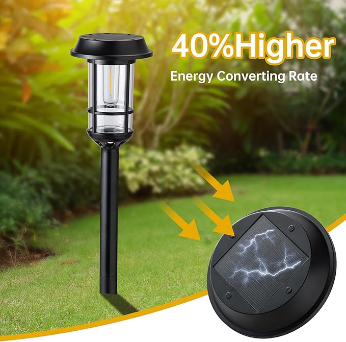 8 Pack Bright Solar Pathway Lights, LED Solar Powered Garden Lights Outdoor Waterproof IP65, Landscape Lighting for Path Walkway, No Wiring, Easy to Mount, Auto On/Off 2700K Warm White