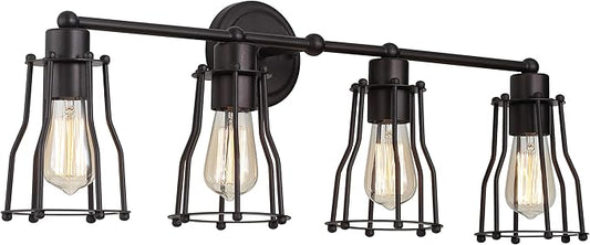 JONATHAN Y 29.5" Oil Rubbed Bronze Modern Industrial Metal Vanity Light, Bathroom Sconce for Mirror, Reversible 4-Light Wall Lamp with Metal Cage Shade for Hallway, LED Bulb Included (JYL7422A)