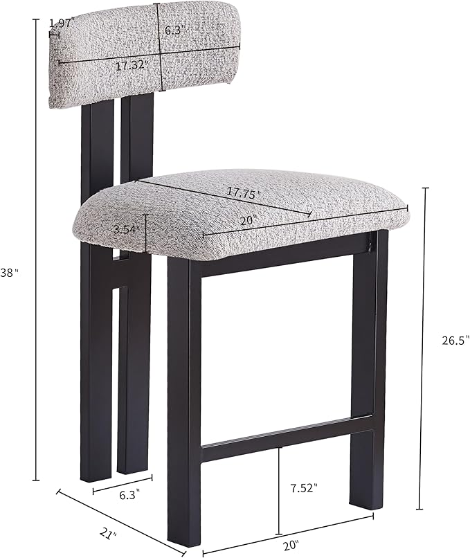 Set of 2 Modern Round Bar Stools with Low Back, 26.5" Height Upholstered Fabric Seats and Black Iron Frame for Kitchen Island, Dining Counter, Home Bar,Black+ Gray
