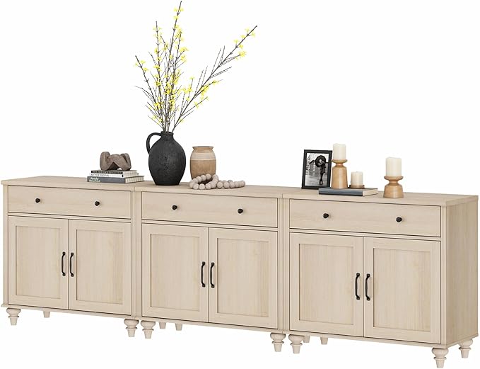 WAMAPT Buffet Cabinet with 6 Doors and 4 Drawers, Large Coffee Bar Table Wood Kitchen Storage Cabinets with Storage Cabinets, Modern Farmhouse Sideboard Credenza for Dining Room, Light Oak, 101 inch