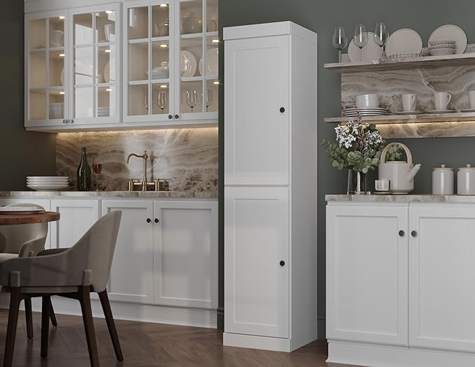Palace Imports Solid Wood Pantry Cabinet - Tall Narrow Storage Cabinet with Raised Panel Doors - 16.5" W x 71.5" H - White, Kitchen Cupboard, Adjustable Shelves, 100% Eco-Friendly Wood, Modular
