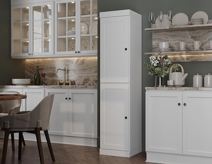 Palace Imports Solid Wood Pantry Cabinet - Tall Narrow Storage Cabinet with Raised Panel Doors - 16.5" W x 71.5" H - White, Kitchen Cupboard, Adjustable Shelves, 100% Eco-Friendly Wood, Modular