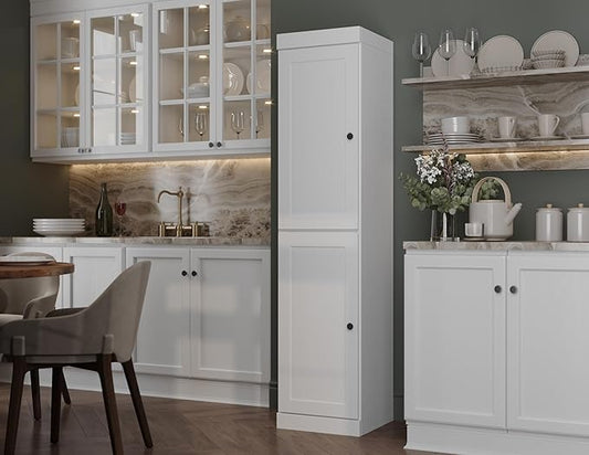 Palace Imports Solid Wood Pantry Cabinet - Tall Narrow Storage Cabinet with Raised Panel Doors - 16.5" W x 71.5" H - White, Kitchen Cupboard, Adjustable Shelves, 100% Eco-Friendly Wood, Modular