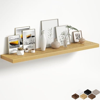 Oak Floating Shelves for Wall, 55 Inch Floating Shelves Set of 1, Wall Mounted Rustic Wood Shelf for Bathroom, Living Room, Bedroom and Kitchen, Hanging Shelf for Storage, Books, Home Decor