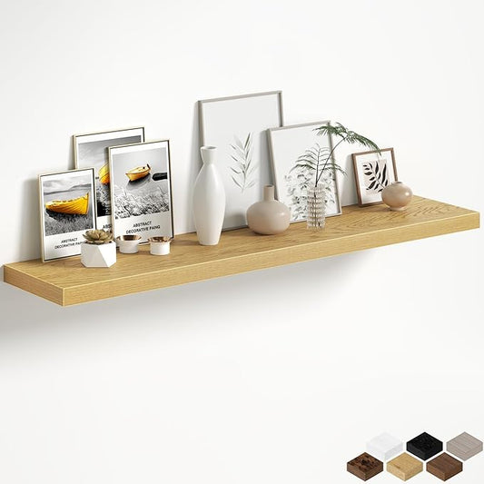 Oak Floating Shelves for Wall, 55 Inch Floating Shelves Set of 1, Wall Mounted Rustic Wood Shelf for Bathroom, Living Room, Bedroom and Kitchen, Hanging Shelf for Storage, Books, Home Decor