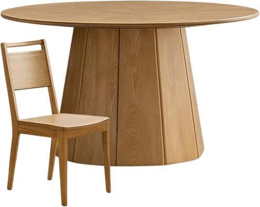 GVAwood Ash Solid Wood Round Dining Table. 59.1x59.1x29.5 inch / 150x150x75 cm/Natural Wood Color / 1.5-Meter Dining Table with 4 Chairs