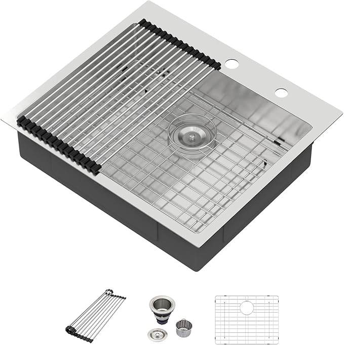 25 Inch Drop In Kitchen Sink - Beslend ADA 6 Inch Depth 25x22 Drop In Sinks Topmount Stainless Steel 16 Gauge Mobility Friendly Sink for Wheelchair Accessible & Accessible Design Kitchen