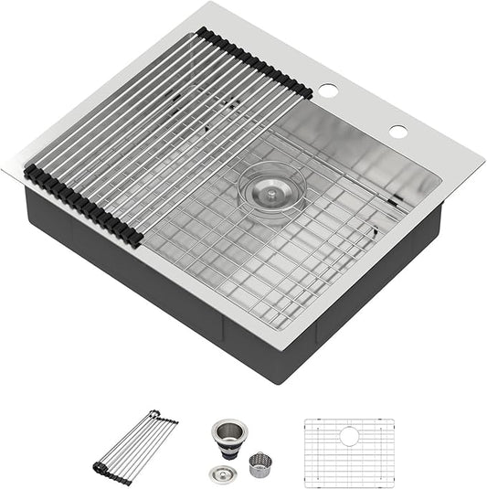 25 Inch Drop In Kitchen Sink - Beslend ADA 6 Inch Depth 25x22 Drop In Sinks Topmount Stainless Steel 16 Gauge Mobility Friendly Sink for Wheelchair Accessible & Accessible Design Kitchen