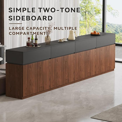 126"Buffet Cabinet with Drawer & Door, Console Table, Set of 4 Modular Stackable Sideboard Coffee Bar Cabinet with Adjustable Shelves, Matte Gray Walnut Storage Accent Credenza for Living Room