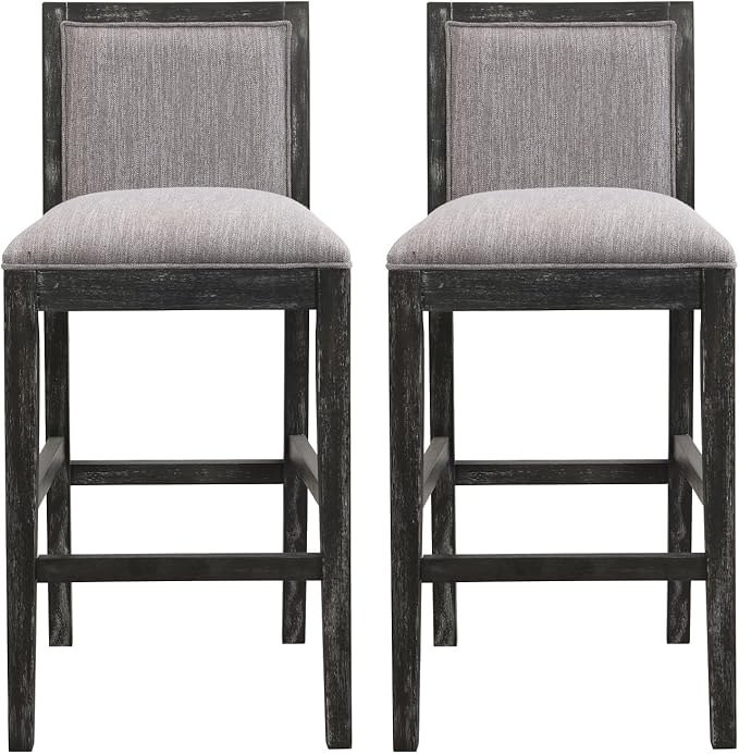 30.5 Inch Height Stools Set of 2, Rubberwood Frame, Fabric Upholstered Barstools, Retro Design for Kitchen Island, Bedroom, Dining Room