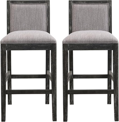 30.5 Inch Height Stools Set of 2, Rubberwood Frame, Fabric Upholstered Barstools, Retro Design for Kitchen Island, Bedroom, Dining Room