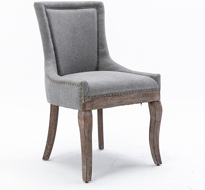 Set of 2 Dining Chair, Bar Chairs, Kitchen Island Chairs, Thickened Fabric Chairs with Neutral Toned Solid Wood Legs, Bronze Nail Head Decor, Sturdy Structure, for Living Room Dining Room, Gray