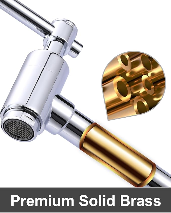 Wall Faucet, Pot Fillers Wall Mount for Kitchen, Solid Copper Chrome Pot Filler Single Hole Folding Faucet with Double Joint Swing Arm Pot Filler Over Stove