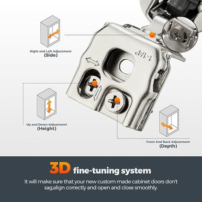 Home Expert 40 Pack (20 Pairs) 1-1/4" Overlay Soft Close Cabinet Hinges, Satin Nickel Stainless Steel Concealed Hinges with 3D Self-Closing for Face Frame Doors & Kitchens