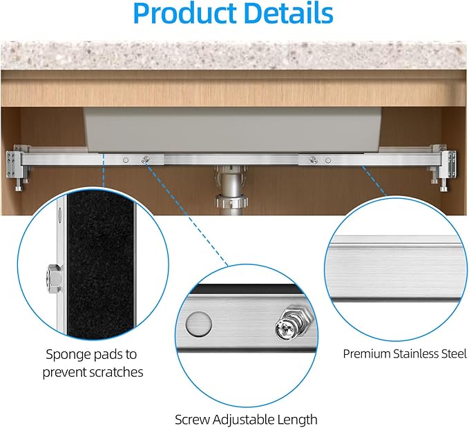 Qualward Undermount Sink Supports Brackets,Adjustable Undermount Sink Support, Stainless Steel Installation Kit for Undermount Kitchen Sink (15-24 inches)