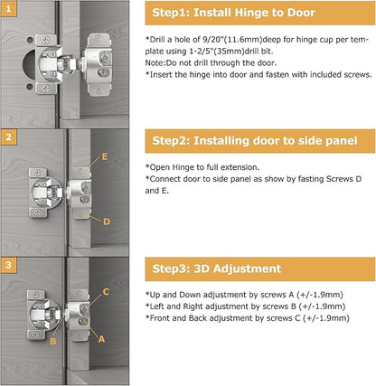 Furniware 20 Pieces 1-1/4 in Overlay Soft Close Concealed Hinge for Face Frame Door, 105° Open Angle Concealed Stainless Steel Hinges for Face Frame Door, Soft Close Cabinet Hinge Satin Nickel
