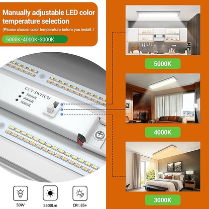 FAITHSAIL Dimmable 4FT LED Wraparound Light, Selectable 3 Color Temperature 3000K/4000K/5000K CCT 50W 5500LM 4 Foot Kitchen LED Light Fixture, Flush Mount 48 Inch Ceiling Lighting Fixture, 4 Pack
