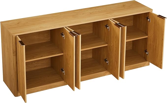 Ball & Cast 67" Modern Fluted Sideboard Buffet Cabinet with Storage,Curved Design Kitchen Coffee Bar Cabinet with 6 Doors & Shelves,Wood Credenza Cabinets Media Console for Living Room,Natural