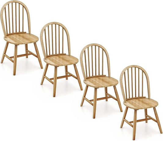 Safeplus 18" Oak Dining Chairs Set of 4, Wood Windsor Chair with Spindle Back for Country Farmhouse Kitchen Island